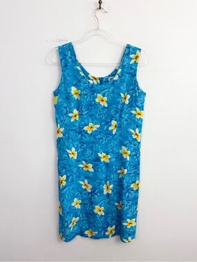 Vintage Jam’s World Hawaiian Plumeria Floral Rayon Shift Dress Blue Size Large